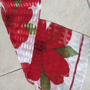 Red & White Floral Scarf 13x60